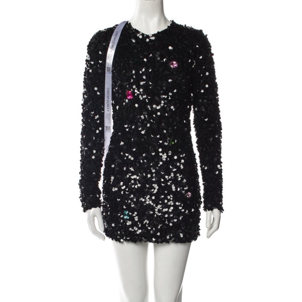 Cynthia Rowley Black Sequin Gem Embellished Shift Mini Dress - Size M